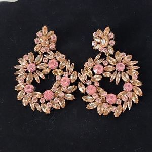 J Crew Pink Rhinestone Wreath Statement Earrings